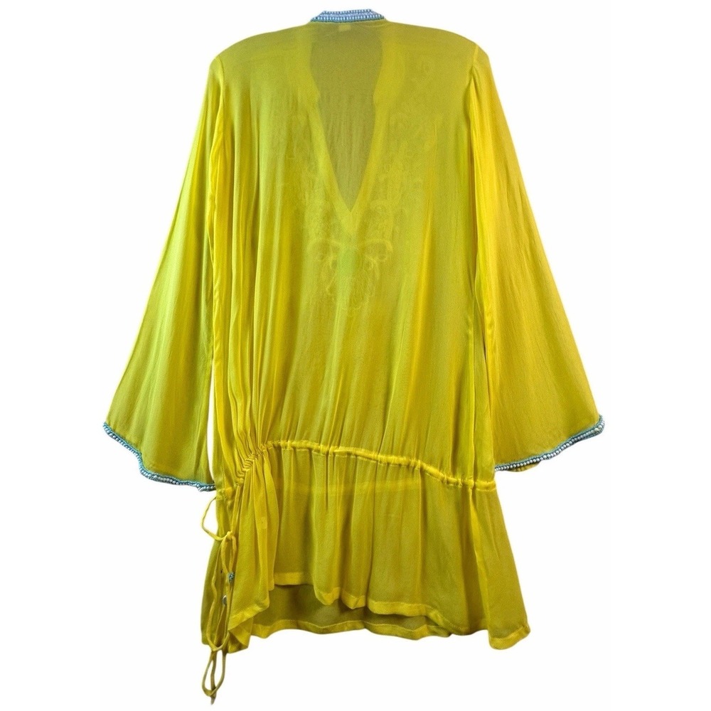 Boston Proper Beaded Tunic Top Yellow Boho Embroidered Flutter Sleeve XS - Picture 4 of 15
